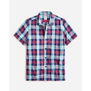 J.Crew Hemp-Cotton Plaid Button Front Shirt  
Short Sleeve Size XL Blue Red